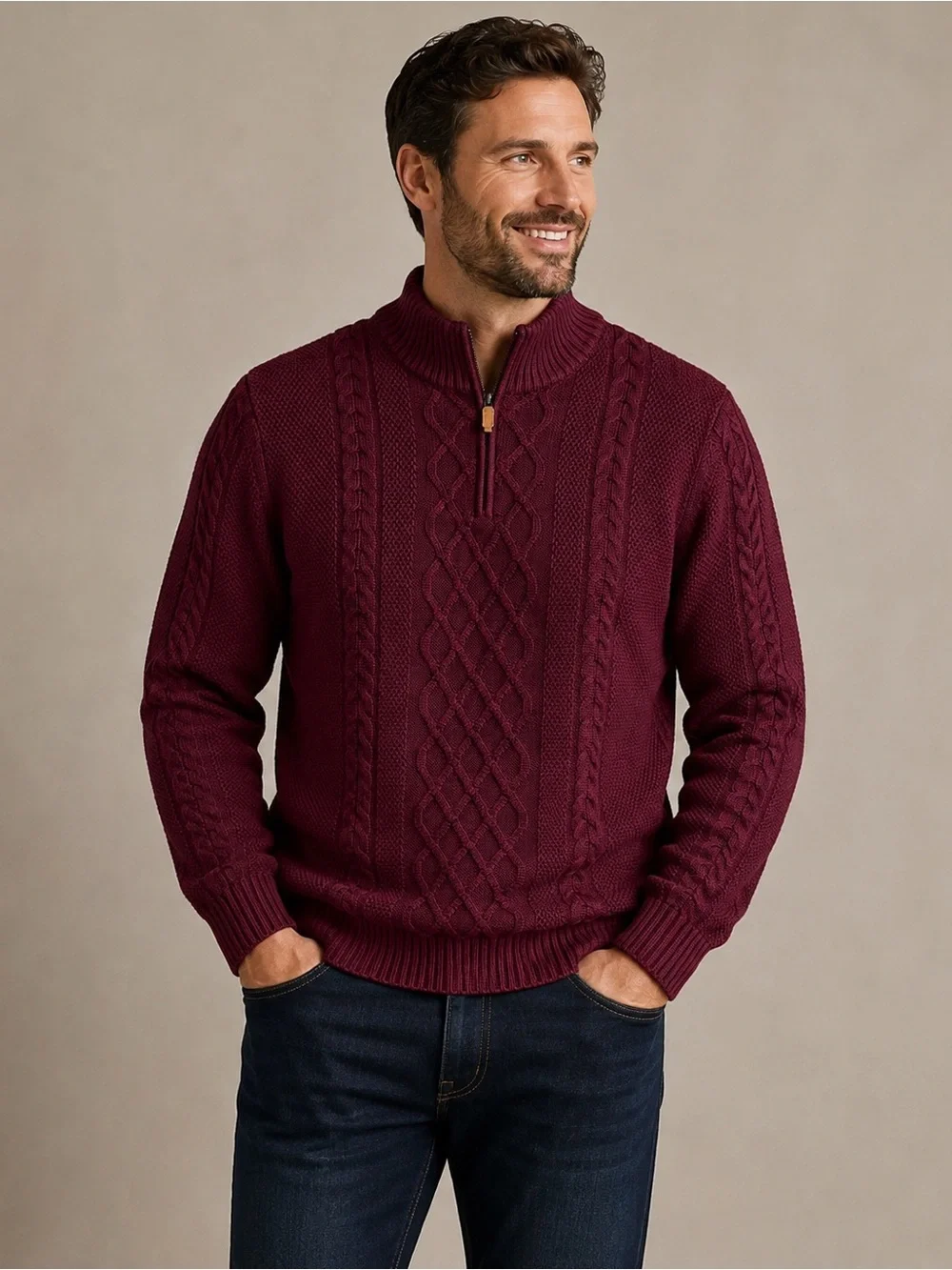 Crown & Ivy 3XL Burgundy Cable Knit 1/4 Zip Sweater